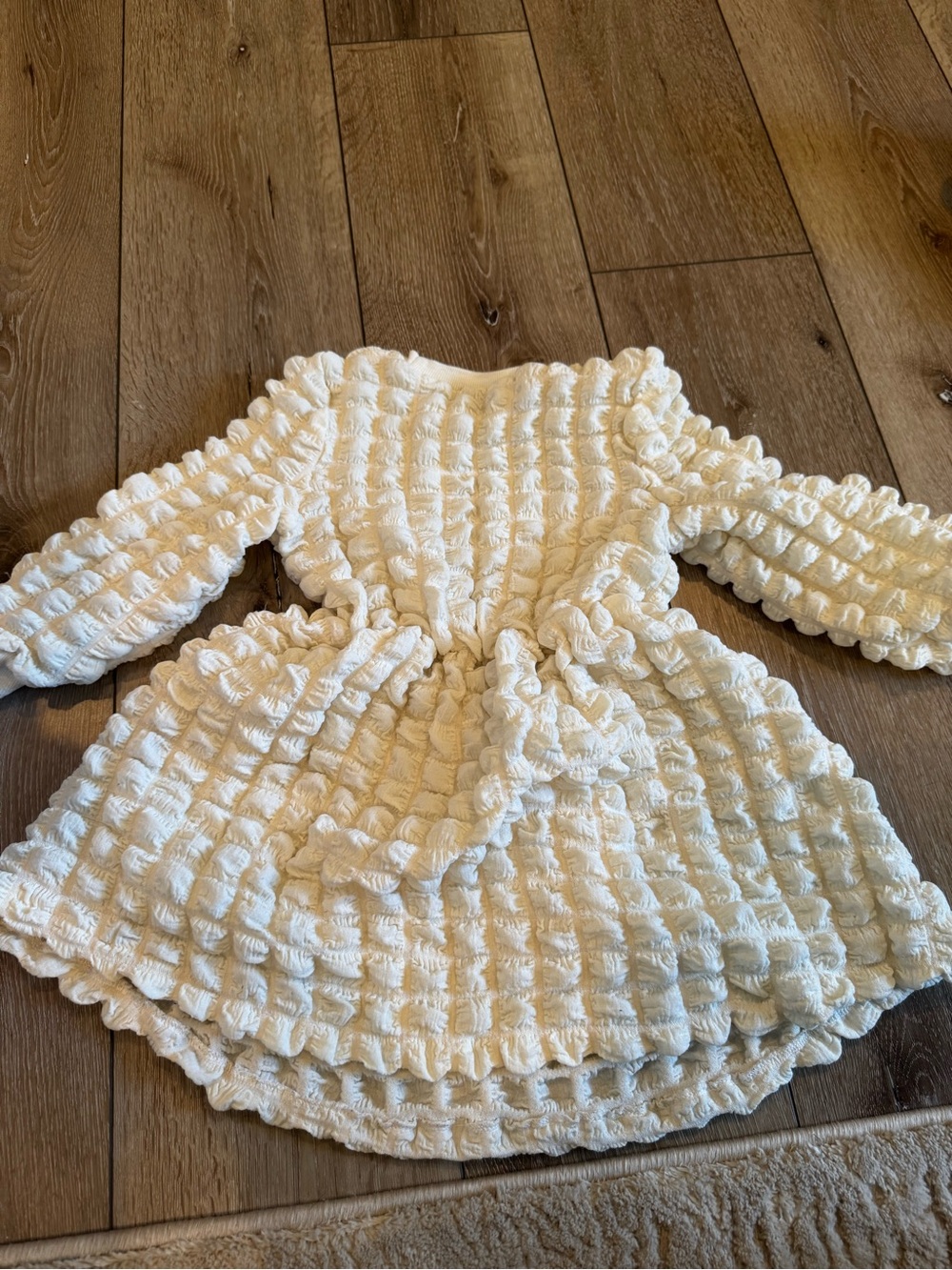 Textured Ivory Puff Sleeve Dress